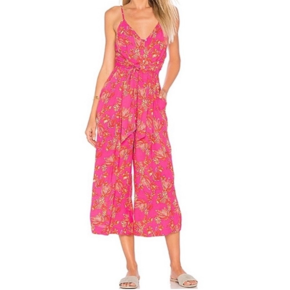 Free People Hot Tropics Jumpsuit Tank Top Pink Combo Size 12